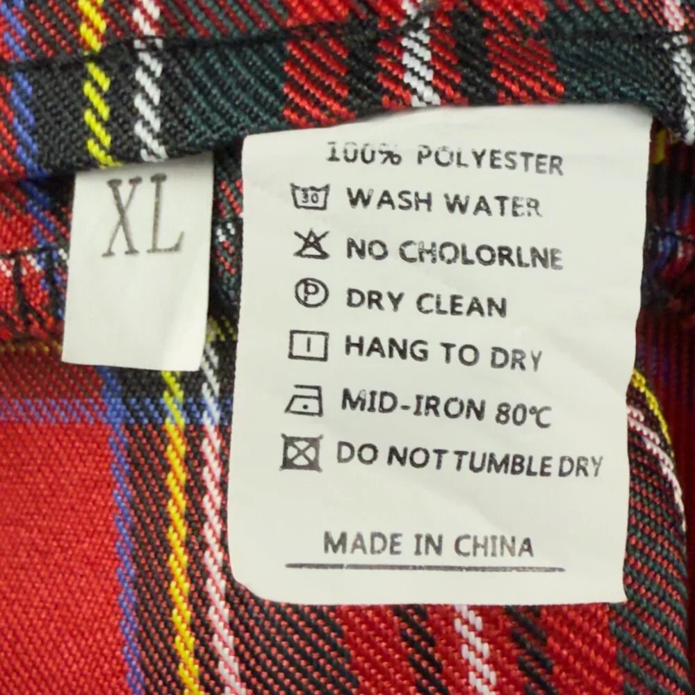 Red Plaid Utility Kilt-Style Mini Skirt, Belted + Snap Pockets, Large - Picture 9 of 9